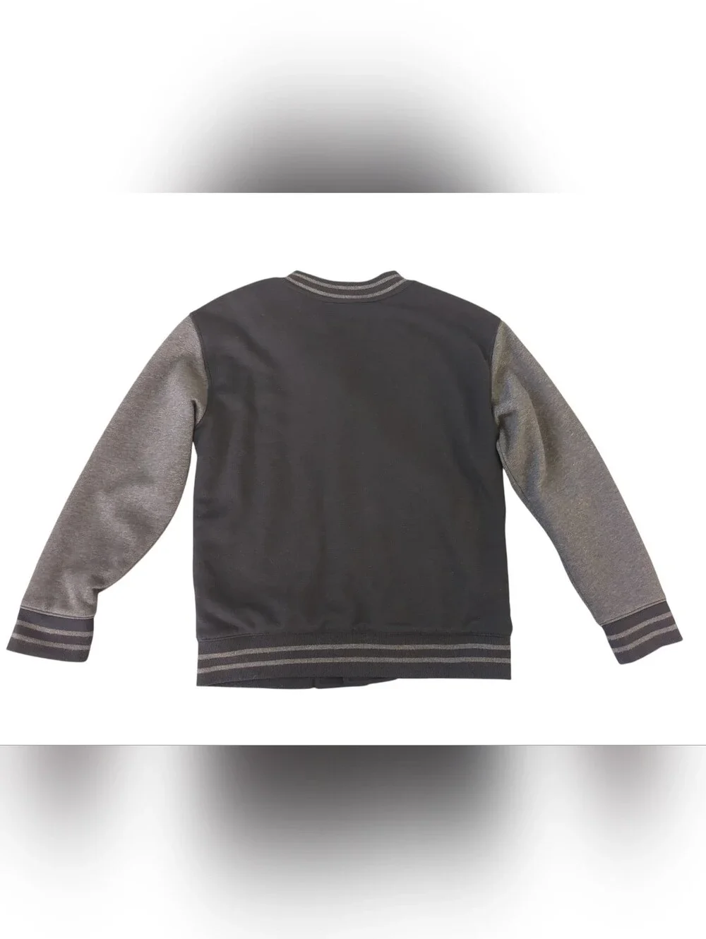 Old Navy Youth Varsity Bomber Jacket Snap Front Black & Gray | Boys XL (14/16)